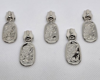 New QTY 5 Silver Colored Chrome Nickel #5 Nylon Peacock Zipper Pulls Zipper Slider Bag Making Hardware