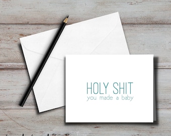 PRINTABLE Holy Sh*t Baby Shower Card with envelope; for new moms, new dads, parents, baby shower; Funny card, sassy card, sarcastic card