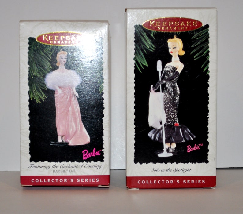2 Hallmark Keepsake Ornaments Featuring The Enchanted Evening And Solo In The Spotlight Barbie Ornaments New In Box