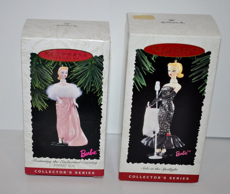 2 Hallmark Keepsake Ornaments Featuring The Enchanted Evening And Solo In The Spotlight Barbie Ornaments New In Box