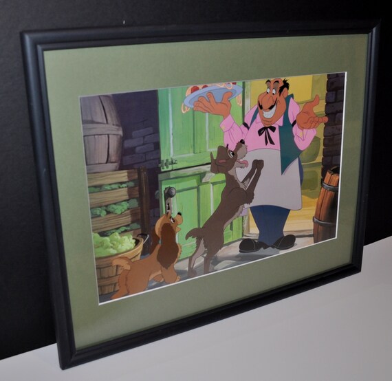 Disney Lady And The Tramp Lithograph Picture From 1998 In A Black Disney Lady And The Tramp Lithograph Picture From 1998 In A Black Frame Vintage