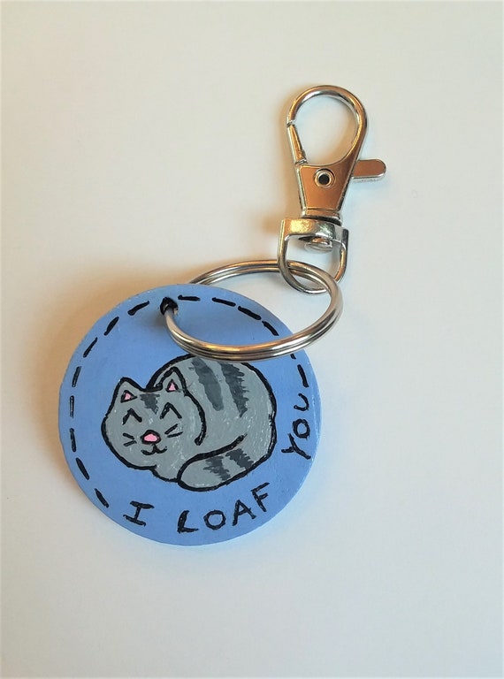 Personalized Cat Loaf Keychain I Loaf You Pun Gift Wood Etsy
