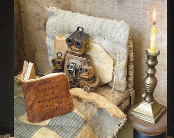 Karta artystyczna rodziny robotów retro: Miniaturowa scena na dobranoc