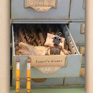 Pocket PostCard, Mini Robot Story card, carte stravaganti, Robot vintage, Robot Cards di Robin Davis Studio, Robot Party, Steampunk Robot Card