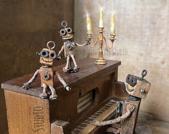 Muzyczna karta rodzinna: Retro Robot Piano Player, Pocket the Robot autorstwa Robin Davis Studio