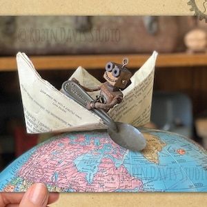 Pocket-Postkarte, Mini-Inspirationskarten, kleine Roboter-Fotokarten, Pocket's paper Boot, Liebhaber von Vintage, Robin Deliuss Studio Roboter,