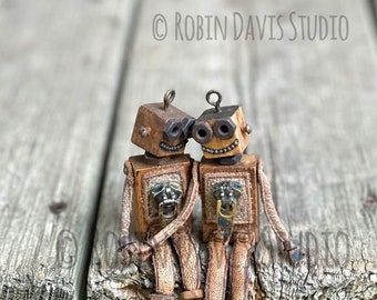 Retro Robot Couple Rocznicowa Kartka: pocztówka ze zdjęciem 5x7