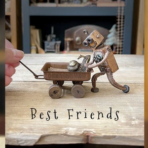 Beste vriendenkaart, beste vrienden, huisdierenslakkaart, robotverzamelaarkaart, pocket ansichtkaarten, Robin Davis Studio, planeetvriendelijk, robotverhaal