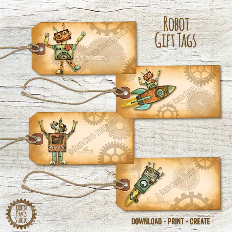 Robot gift tag Robot printable tag Robot tags Robot | Etsy