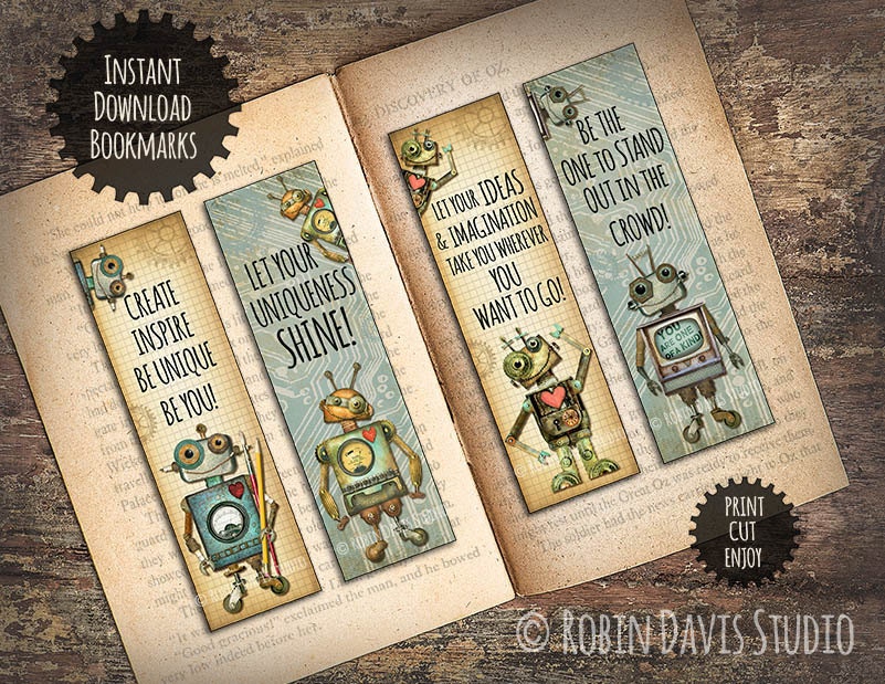 Robot Bookmark Robot Printable school bookmark Kids | Etsy