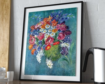 Ukraine Naive Wall Art - Vintage Ukrainian Floral Home Decor - Colorful Primitive Art Print Still Life  - Ukraine Museum Art Ukraine Botanic