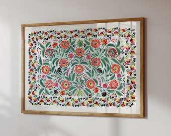 Folk Art Print Ukraine Art Flowers Digital Download - Ukraine Painting Retro Printable Art - Floral Vintage Home Decor Art Ukraine Artist