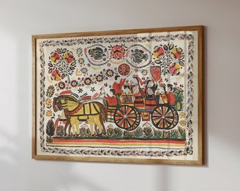 Marriage Procession Ukraine Folk Wall Art - Wedding Traditional Vintage Digital Download National Ukrainian Petrykivka Printable Home Decor