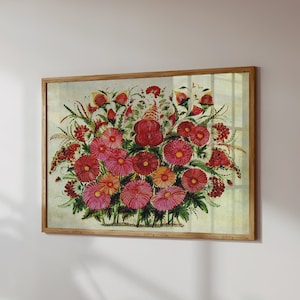 フォークアートウクライナの花デジタルダウンロード - ペトリキフカ絵画レトロ - 花柄ヴィンテージホームデコレーション - ウクライナの部屋の装飾ギフトに