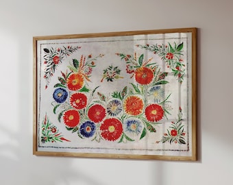 Folk Art Print Ukraine Art Flowers Digital Download - Ukraine Painting Retro Printable Art - Floral Vintage Home Decor Art Ukraine Artist