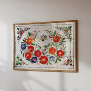 フォークアートプリントウクライナアートフラワーデジタルダウンロード - ウクライナ絵画レトロ印刷可能アート - 花柄ヴィンテージホームデコレーションアートウクライナアーティスト