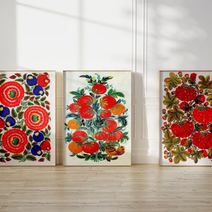 Set of 3 Prints Ukraine Folk Art - Ukraine Artist Art - Traditional Ukrainian Art - 3 Piece Wall Art Posters - Floral Rustik Room Decor Gift