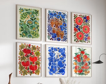 Set of 6 Prints Ukraine Folk Art - Ukraine Artist Art - Traditional Ukrainian Art - 6 Piece Wall Art Posters - Floral Rustik Room Decor Gift