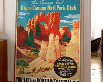 Bryce Canyon National Park Vintage reisposter – Utah Retro Print Grand Canyon Zion Southwest Wall Art Instant Digitale Download cadeau #68 |