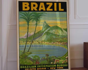 Retro Brazil Travel Poster – Rio de Janeiro Wall Art Corcovado Mountain Print – Vintage Digital Download Printable Apartment Décor #31|