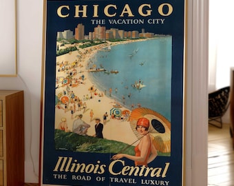 Chicago Illinois Vintage Travel Poster Wall Art – Chicago Illinois Print Aesthetic Instant Digital Download Retro Poster Large Wall Art #38