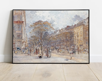 Paris Boulevard Vintage Printable Art - Vintage Cityscape Oil Painting Wall Art - Paris Cityscape Vintage Digital Download Printable Decor