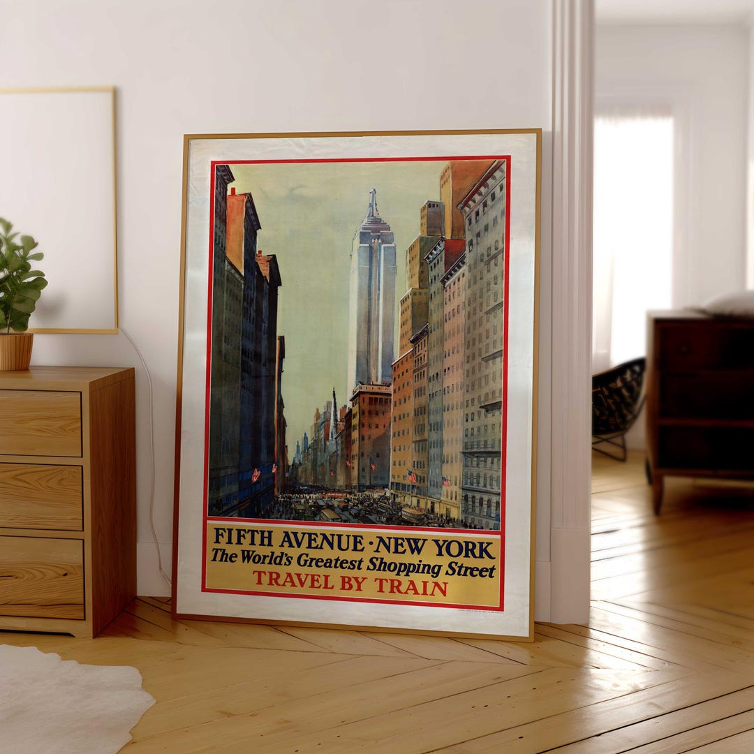 Vintage New York Travel Poster – Fifth Avenue Retro Wall Art Print ...