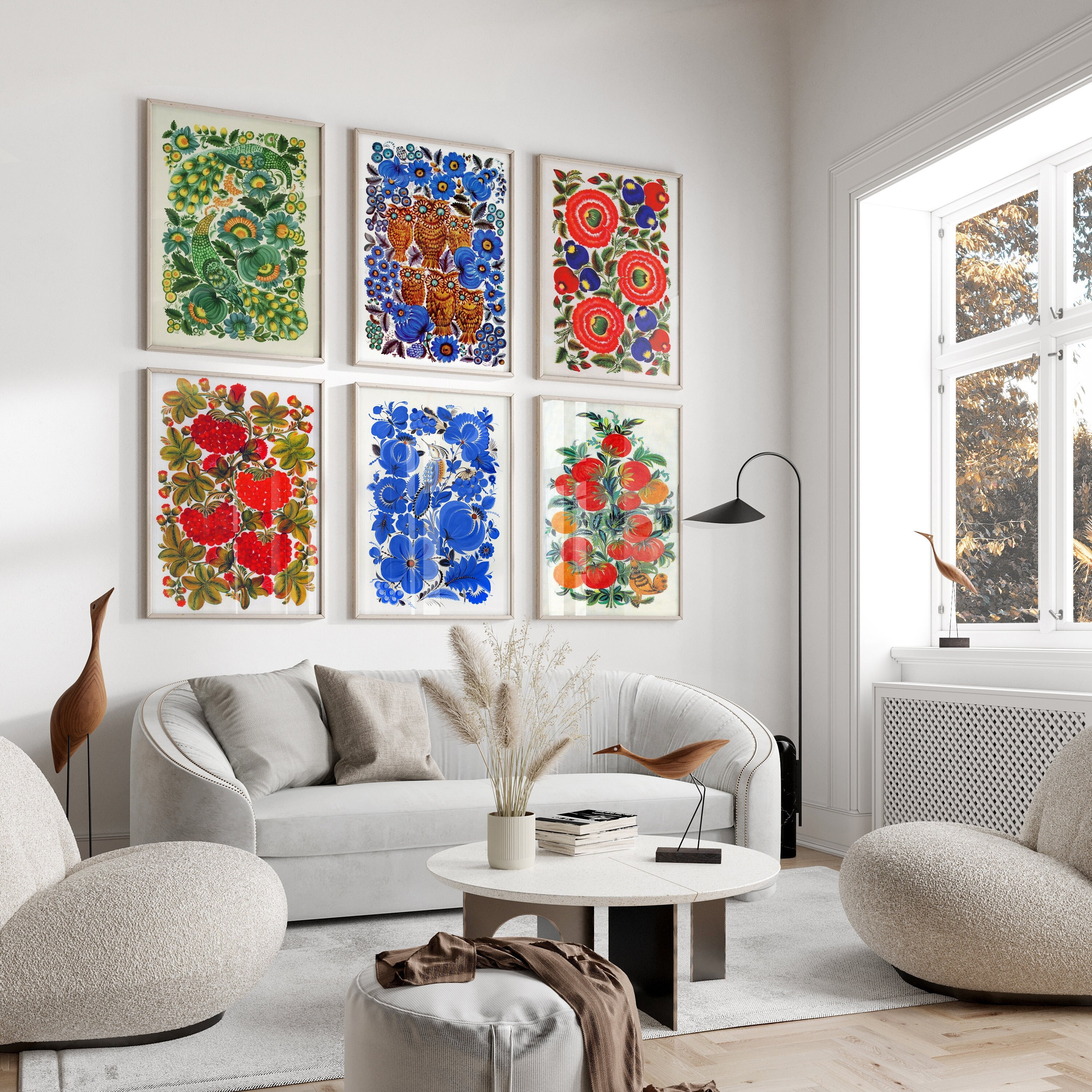 Set of 6 Prints Ukraine Folk Art - Ukraine Artist Art - Traditional Ukrainian Art - 6 Piece Wall Art Posters - Floral Rustik Room Decor Gift