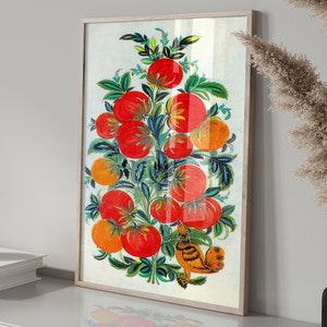 Tomatoes Ukraine Folk Wall Art - Rustic Vintage Painting Digital Download - National Ukrainian Naive Printable Wall Art - Ukraine Artist Art