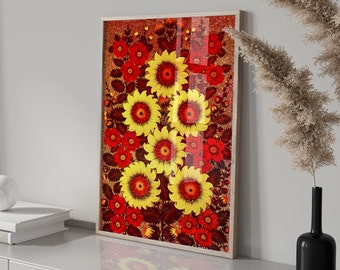 Sunflowers Ukraine Wall Decor - Sunflower Vintage Instant Digital Download - National Ukrainian Printable Home Decor Colorful Folk Floral
