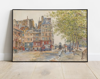 Paris Headquarters Vintage Printable Art Home Decor - Vintage Cityscape Oil Painting Wall Art Paris Instant Digital Download Art Room Decor
