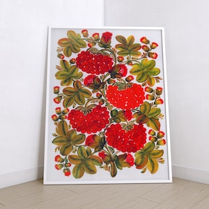 Ukrainische Guelder Rose Print Digital Download Poster - National Folk druckbare Kunst - Bunte rustikale Wohnkultur - Blumen Postkarte Botanisch