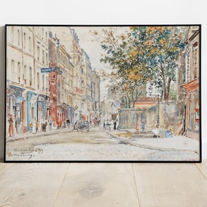 Paris Straße Vintage helle druckbare Kunst - französische Vintage Stadtansicht Ölgemälde Wandkunst - Paris Stadtbild sofort digitaler Download Dekor