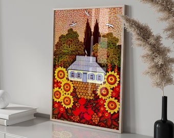 Country House Ukraine Wall Decor - Sunflower Vintage Instant Digital Download - National Ukrainian Printable Art - Rustic Home Decor Gift