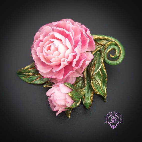 Peony statement brooch in Art Nouveau style