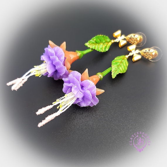 Fuchsia Flower Earrings Etsy Canada