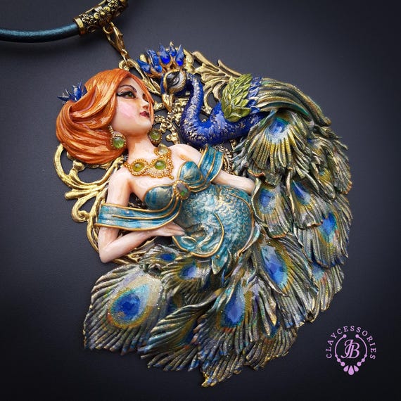 Peacock Lady necklace in Art Nouveau style