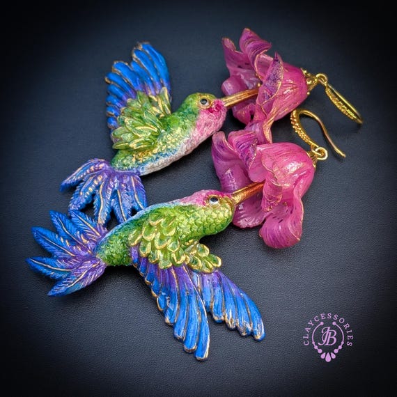 Hummingbird Flower Earrings