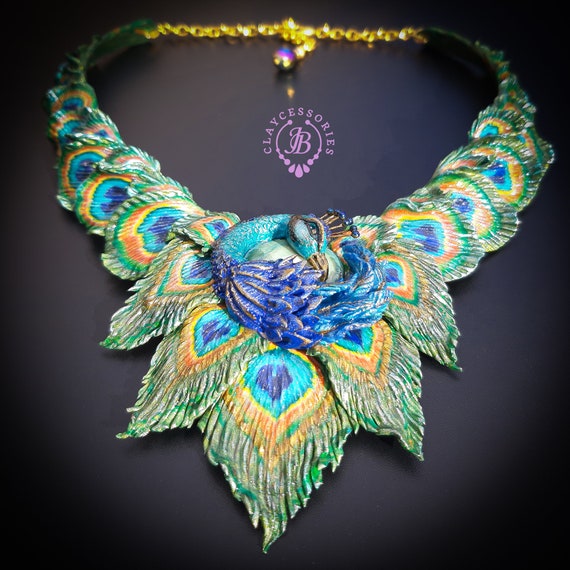 Peacock collar statement necklace