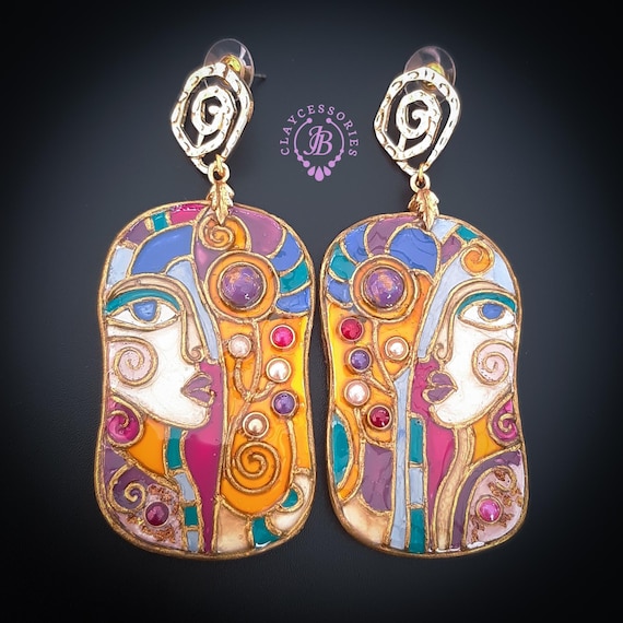 Modern Klimt inspired statement earrings