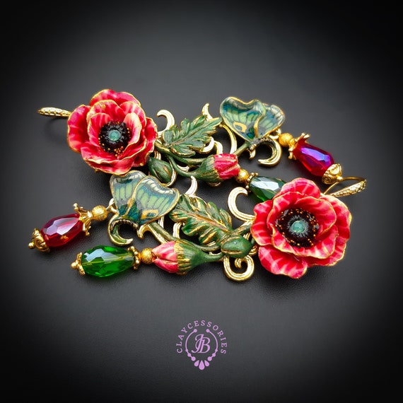 Poppy Chandelier earrings in Art Nouveau style