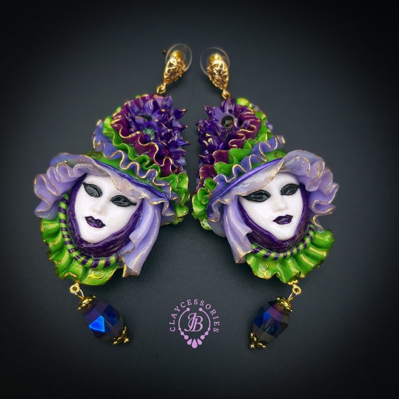 Halloween Witches Venetian mask earrings