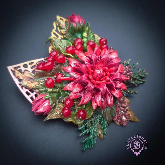 Autumn leaves flowers statement brooch
