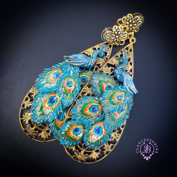 Peacock earrings in Art Nouveau style