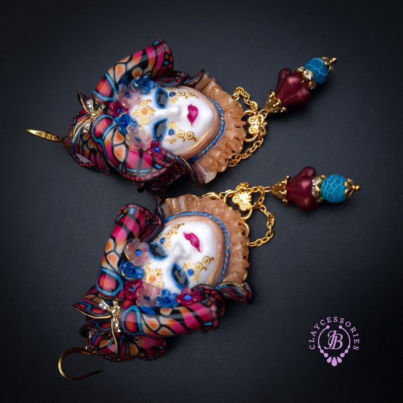 Venetian Butterfly mask earrings in Art Nouveau style image 8