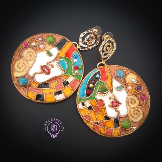 Modern Klimt inspired ART earrings
