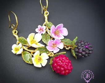 Raspberry Blackberry Chandelier earrings in Art Nouveau style