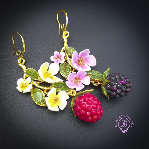 Raspberry Blackberry Chandelier earrings in Art Nouveau style