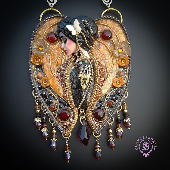 Lady Butterfly Klimt inspired necklace