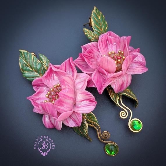 Pink Lotus Flower Statement Earrings